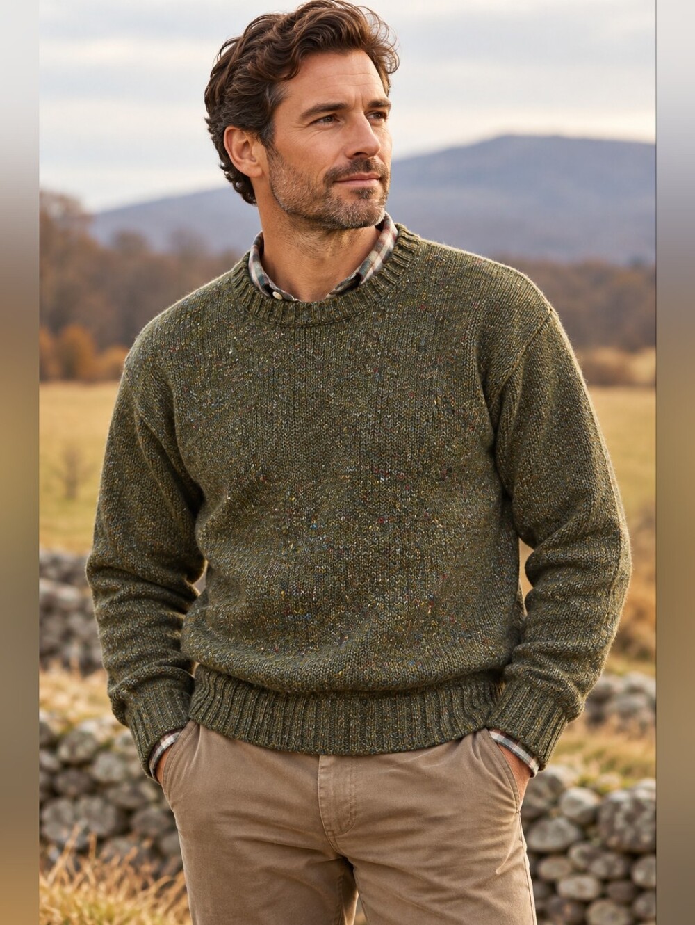 WOODSTOCK INTERNATIONAL BY BERNARD 100% SHETLAND WOOL DONEGAL CREWNECK SWEATER L